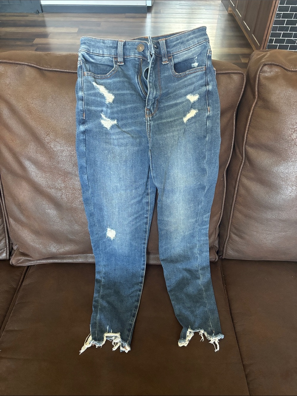 American Eagle Outfitters Distressed Skinny Jeans in Blue Denim